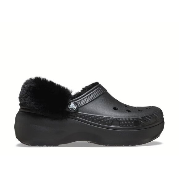 NEW CROCS Sizes 6 - 10 Women's Classic Platform Fuzz Lined Clog - Black - Picture 5 of 7